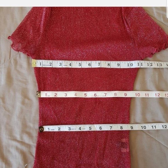 Shein Red Sheer Holiday Blouse Top - Picture 11 of 12